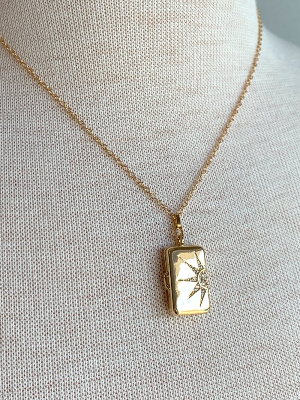 NEW ~ Anthropologie Rectangle CZ Sunburst Gold Locket Necklace